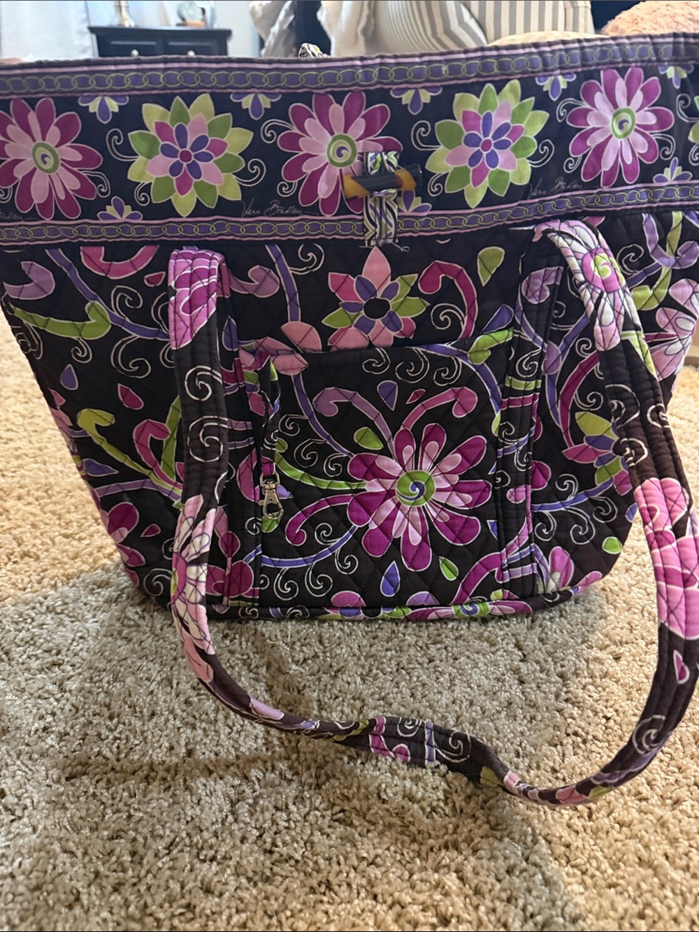 Vera Bradley Floral Quilted Tote in Purple, Pink, Brown pattern